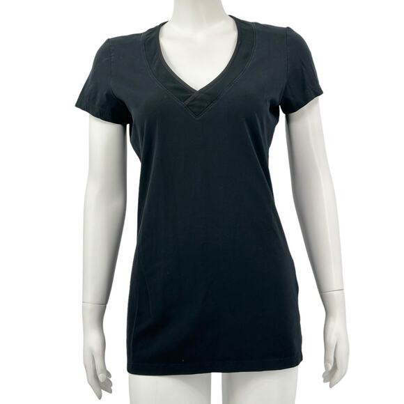 Left Coast Tee Top Womens 4 Black Trim Fitted Tunic V-Neck Minimalist Staple - Picture 1 of 11